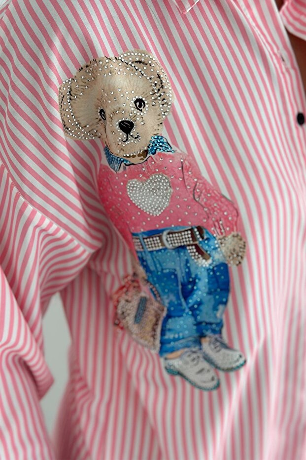 Ayıcık Baskılı Gömlek Pembe - 4