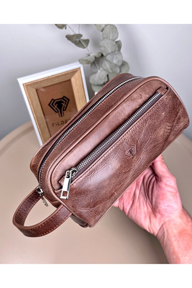 Genuine Leather Hand Grip Tape Zippered Men's Brown Color Wallet 2109