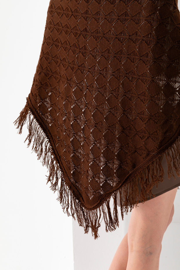T-Crazy Openwork Patterned Triangle Shoulder Shawl, Stylish and Practical Knitwear Knitted Accessory with Tassels, Triangle Knitwear Shawl - 7