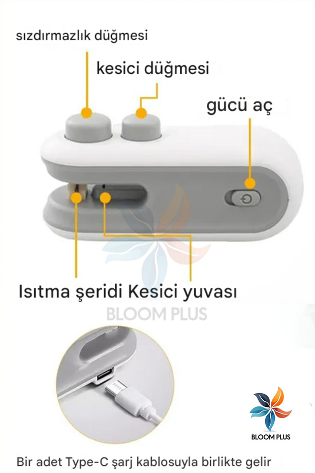 2 İn 1 Şarjlı Poşet Ambalaj Ağzı Kapatıcı Poşet Mühürleme Aparatı Mini Poşet Kapatıcı Ve Kesici - 7