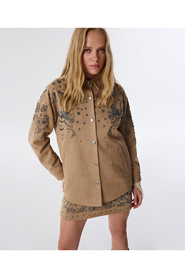 İŞLEMELİ GÖMLEK CEKET - 5