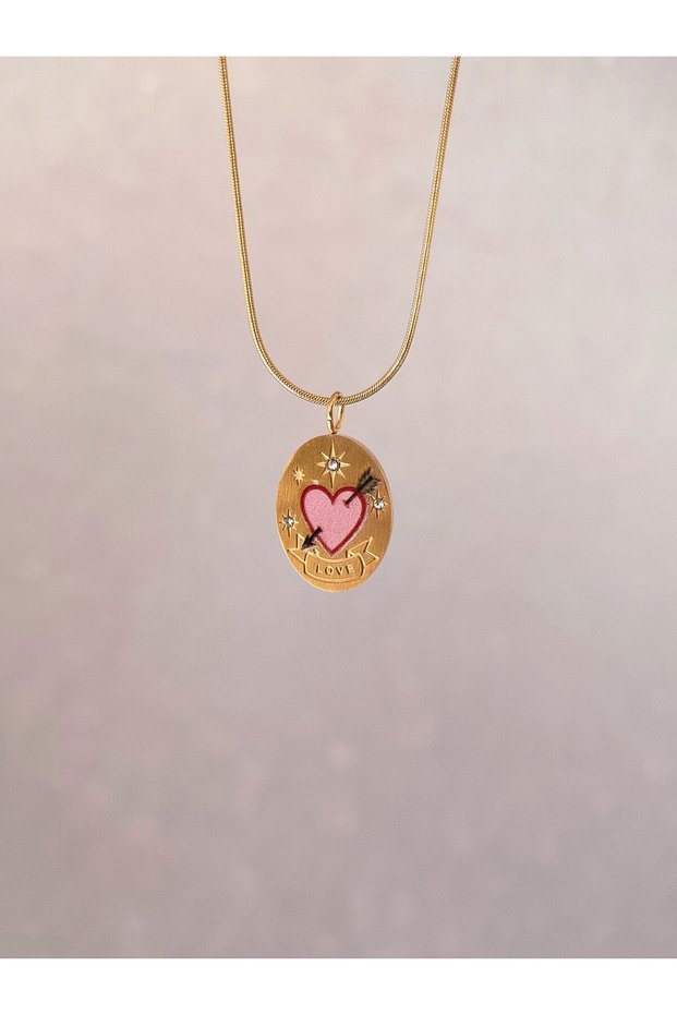 Women's Steel Gold Heart Motif Vintage Necklace