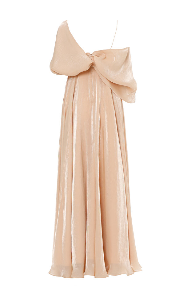 Omuz Drapeli Turuncu Elbise - 3