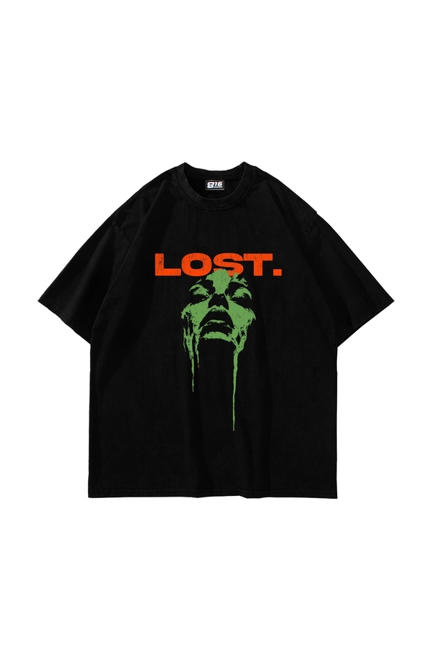 تيشيرت أسود كبير الحجم مطبوع للجنسين من Lost V2