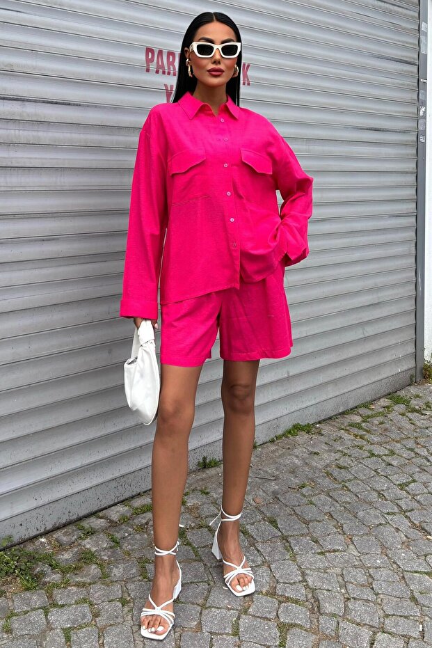 Gömlek ve Şort Flamlı Keten Takım 10130 R9-E-K2 - 7