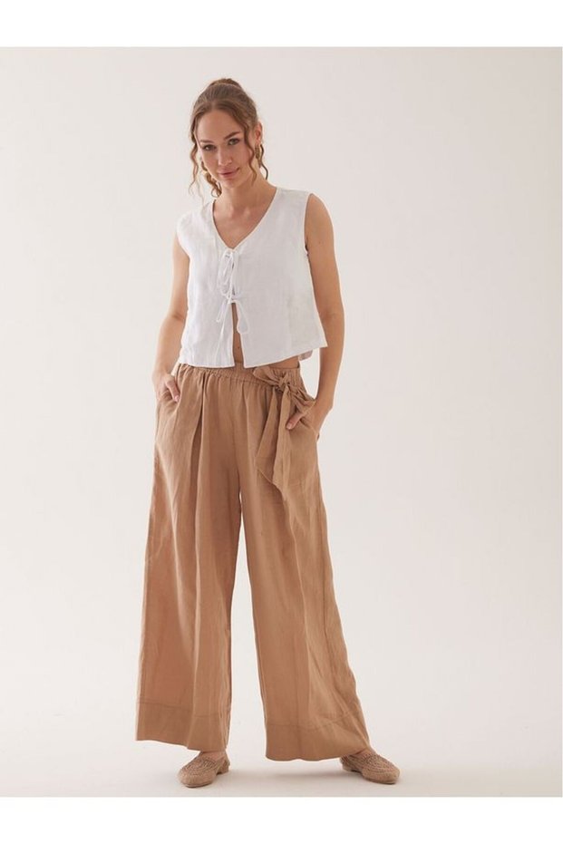 100% Natural Sleeveless Lace-Up Linen Vest