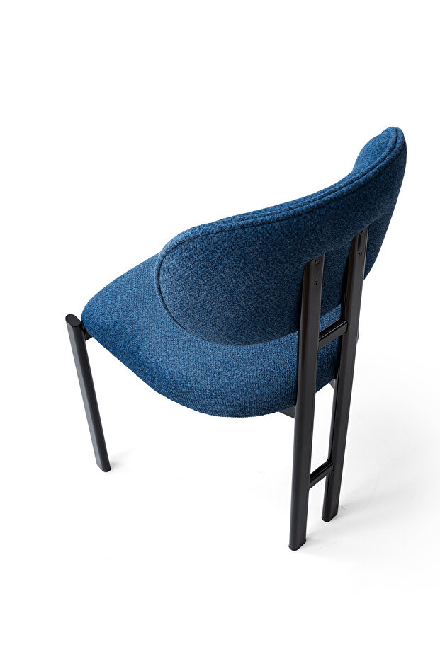 Muriz Sandalye Siyah Ayak Koyu Mavi Kumaş 2 Adet - 7