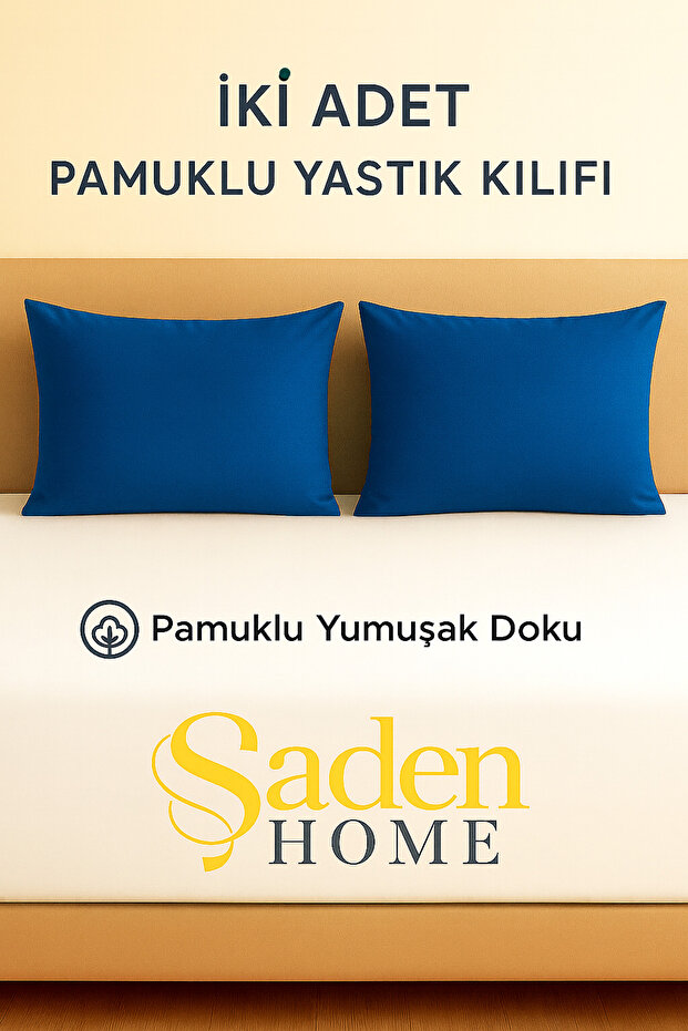 2 Pieces Zippered Blue Pillow Cover, Cotton, Ranforce Fabric, 50X70 cm