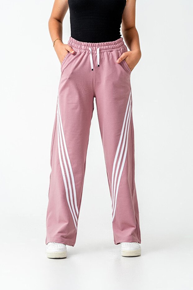 Girls' Wide Leg Pocketed Comfortable Cut Combed Cotton Sweatpants