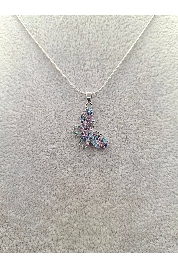 Silver Color Colorful Stone Butterfly Model Steel Necklace