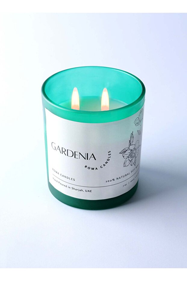 Gardenia Scented Candle 200 ml, Double Wick, Aroma Hand Poured Natural candle - Roma Candles - Whit