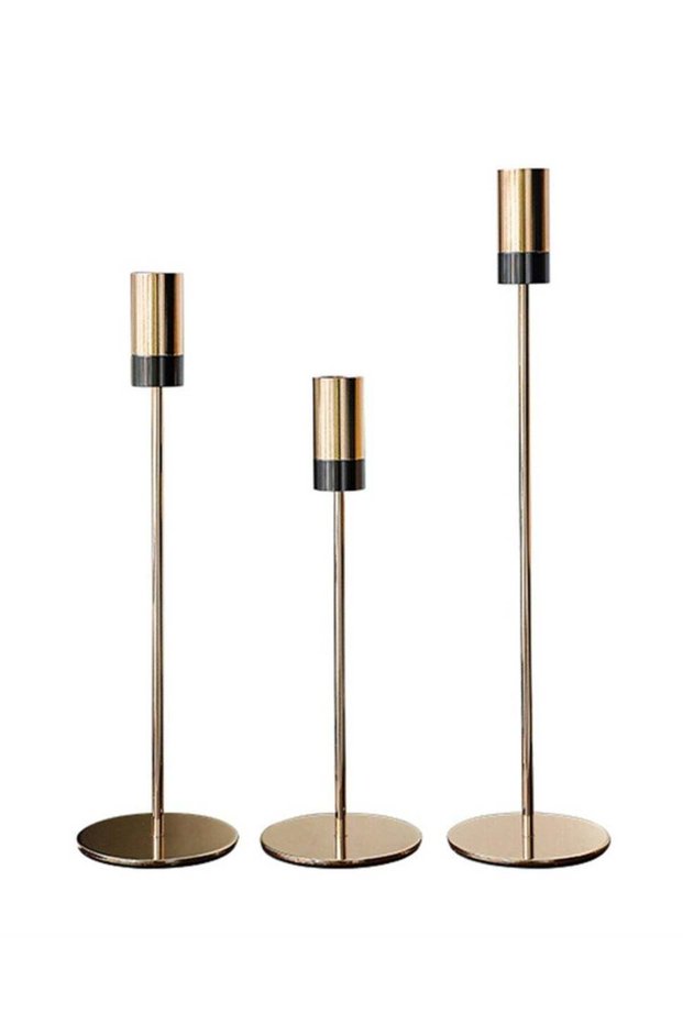Golden Candlestick Holders, Set of 3 Taper Candle Holders, Minimalist Decor for Wedding, Dining, Pa