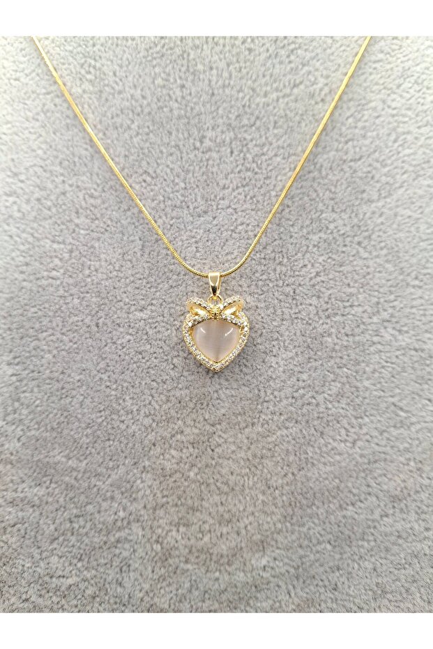 Gold Color Pearlescent Stone Heart Model Steel Necklace