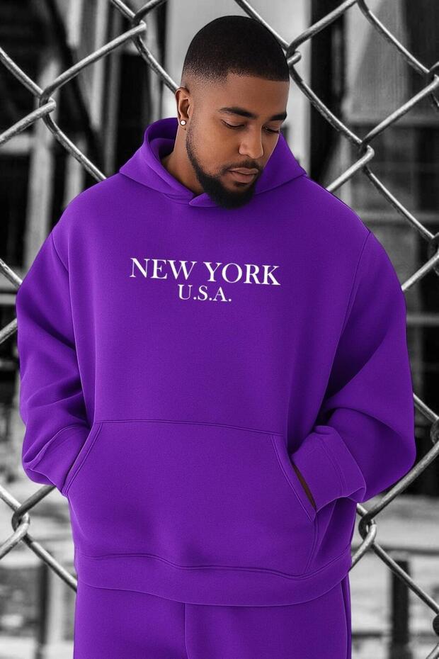 3 Yarn Combed Cotton New York Printed Large Size Sweatshirt Mq4