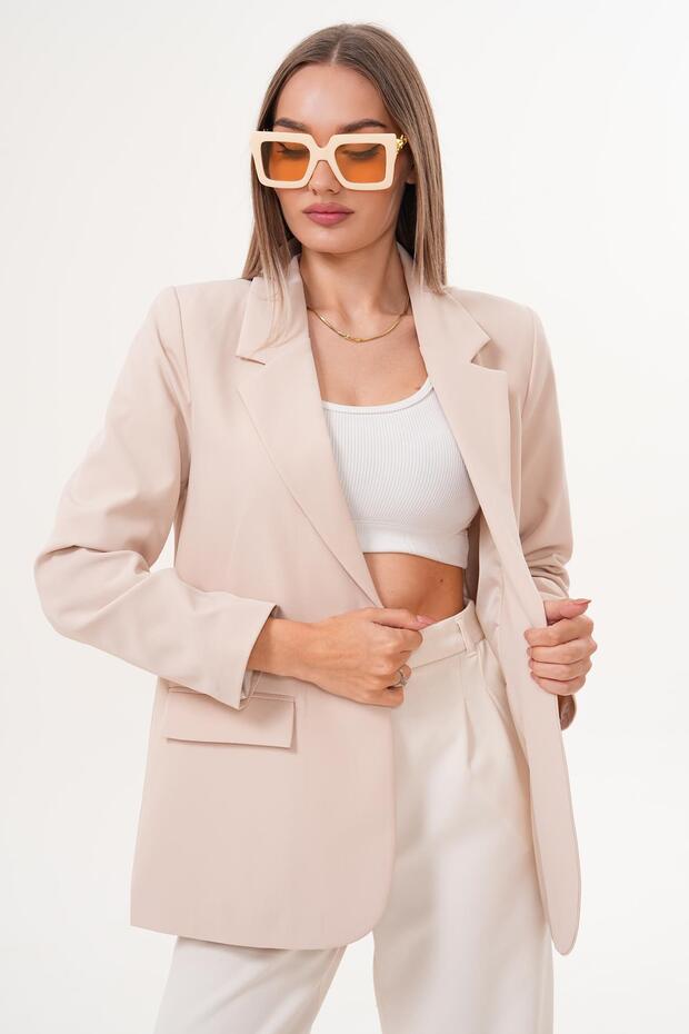 Kadın Tek Düğme Çift Cepli Blazer Ceket 255258 - - 3