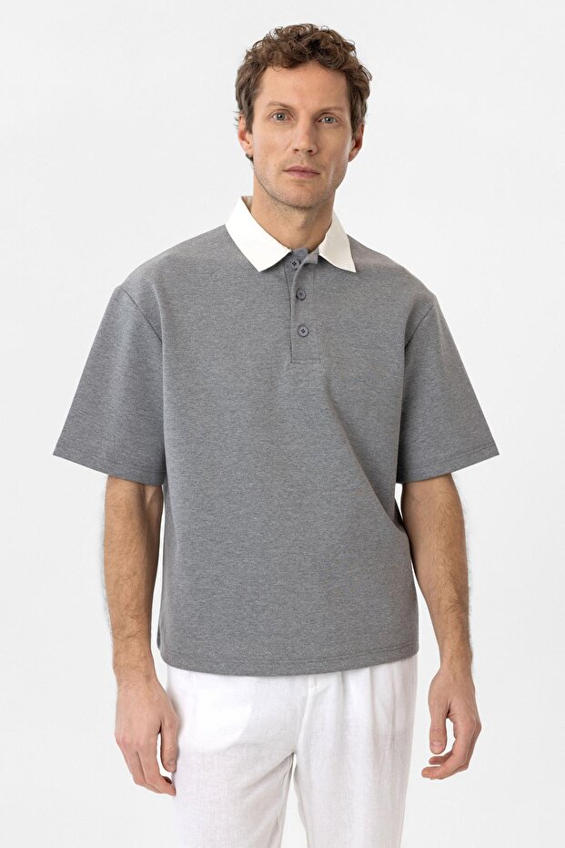 Contrast Collar Interlock Textured Men's T-Shirt