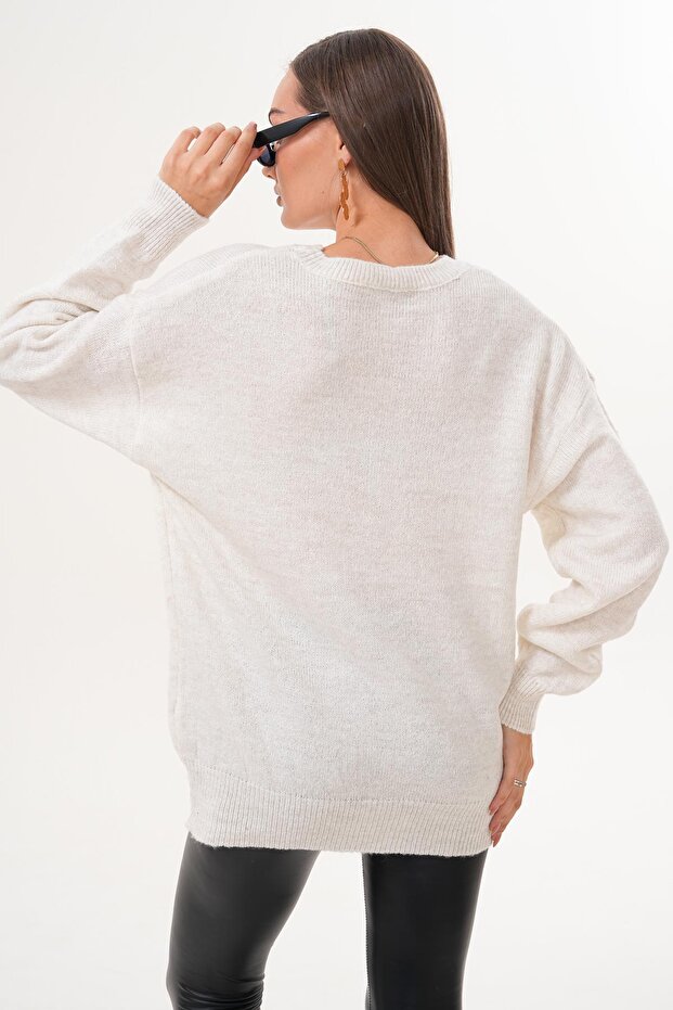 Kadın Bisiklet Yaka Triko Örme Salaş Kazak 255231 - - 5