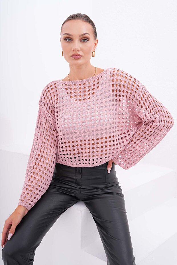 Women's Loose Mesh Short Sweater 255196 -