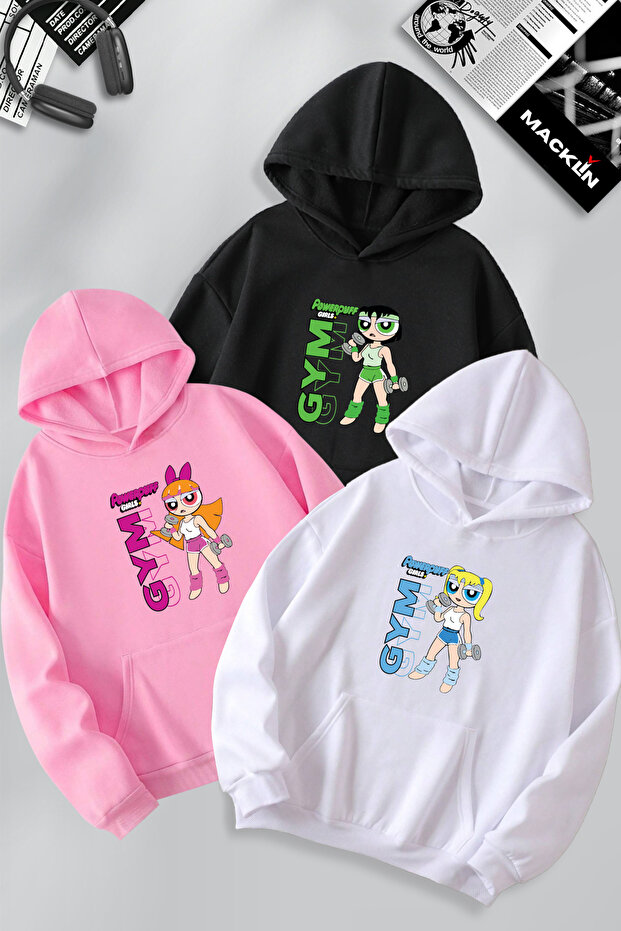 Powerpuff Girls Printed Friend Couple Combination Design 3-Thread Raglan Sweatshirt Hoodie