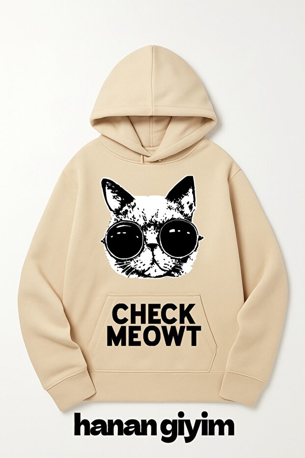 COPY - سويت شيرت مطبوع عليه "Check Meowt" بقلنسوة للجنسين