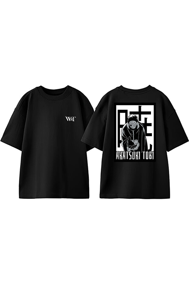 Naruto Obito Anime 1 Design Back Printed Cotton Black Oversize T-Shirt
