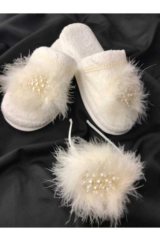 Special Design Feathered Pearl Maternity Slippers and Floral Crown, Women's Maternity Set
