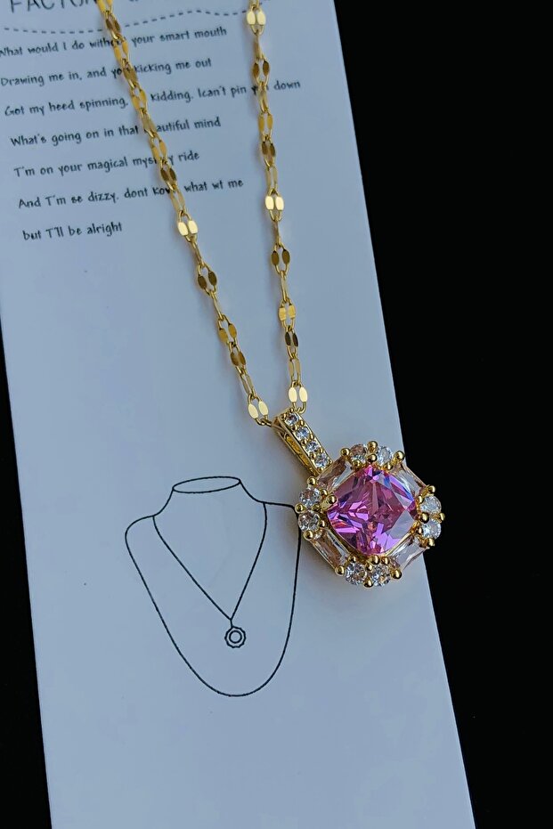 Zircon Stone Patterned Women's Stainless Steel Necklace