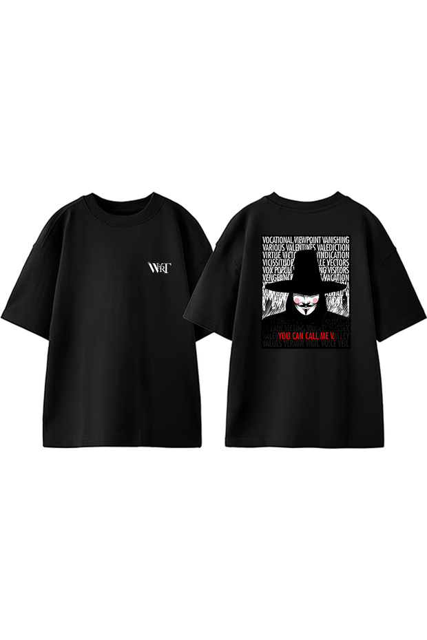 V for Vendetta 1 Design Back Printed Cotton Black Oversize T-Shirt