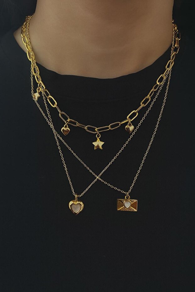 3'lü Gold charm kolye - 3