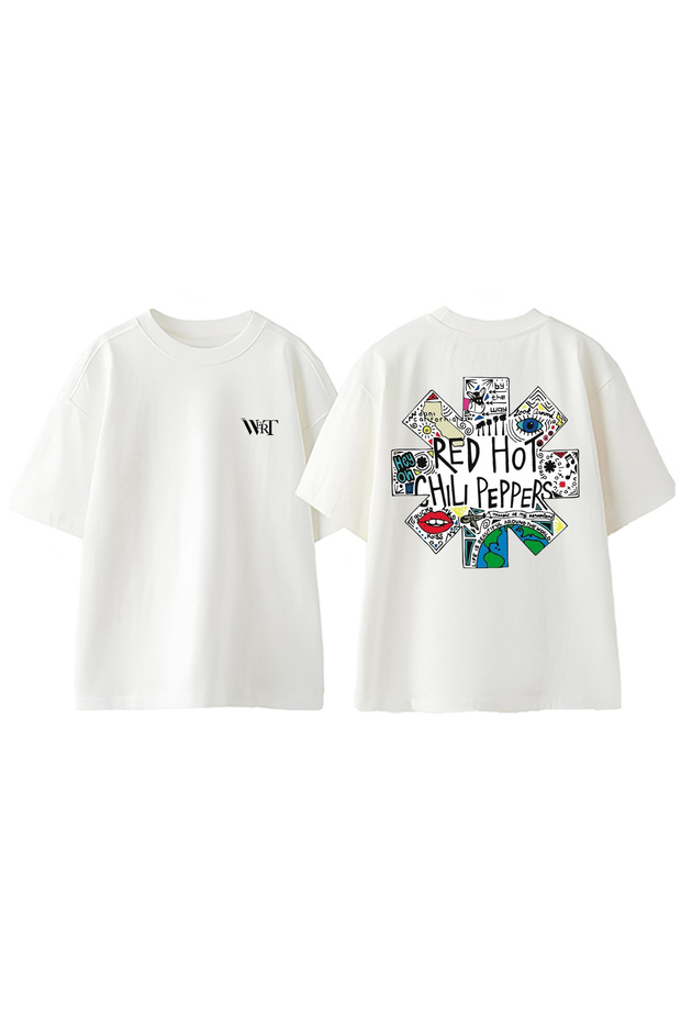 Red Hot Chili Peppers 8 Design Back Printed Cotton White Oversize T-Shirt