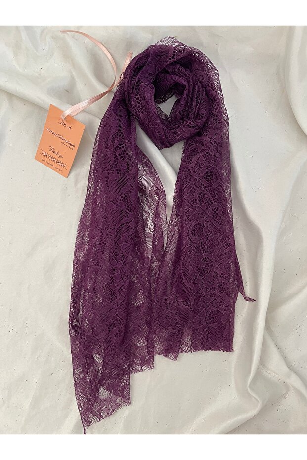 Mor fular dantel - 2