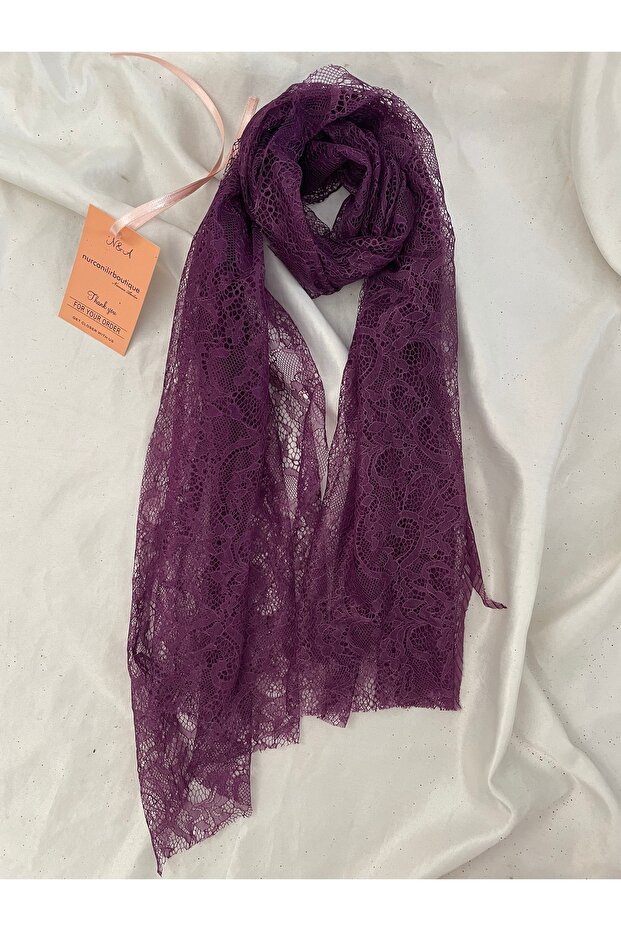 Mor fular dantel - 1