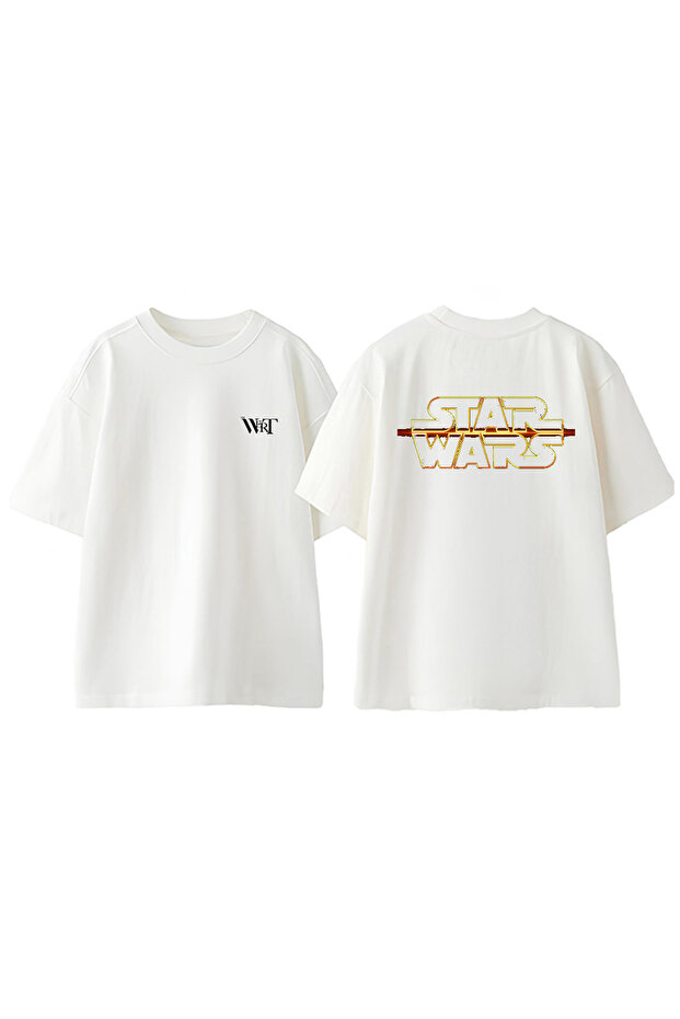 Star Wars 2 Design Back Printed Cotton White Oversize T-Shirt