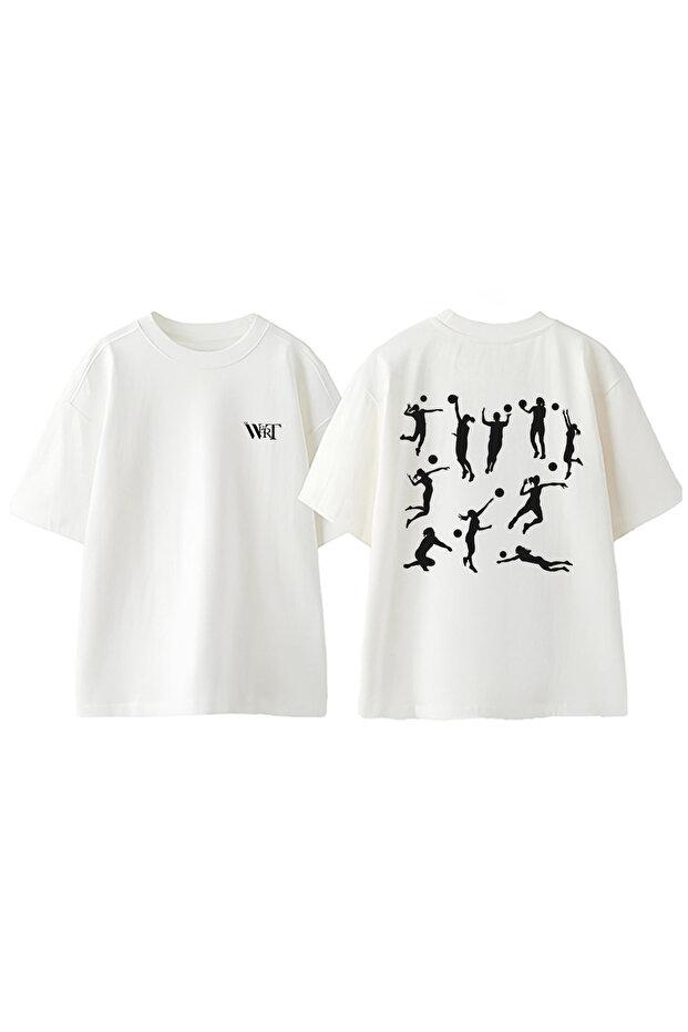 Volleyball 9 Design Back Printed Cotton White Oversize T-Shirt