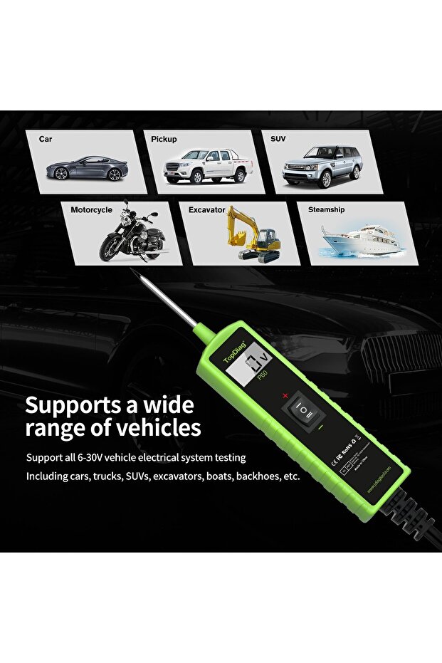 TopDiag P60 Car Electrical Circuit Tester, 6-30V, Diagnostic with LCD display, Short Circuit - 7