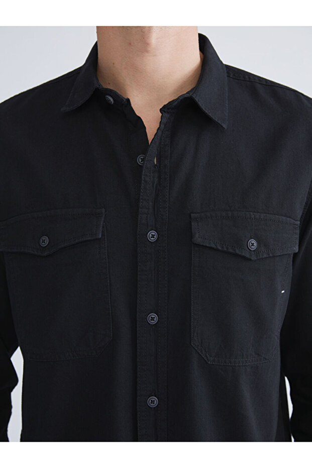 Regular Fit Uzun Kollu Erkek Jean Gömlek - 3