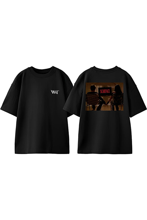 Scarface 8 Design Back Printed Cotton Black Oversize T-Shirt