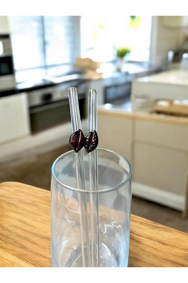 Coffee Bean Figured Glass Set of 2 Straws