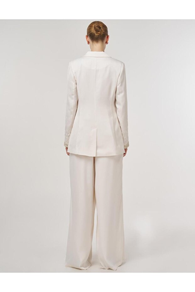 Jachetă Blazer Brodată Ecru - 4