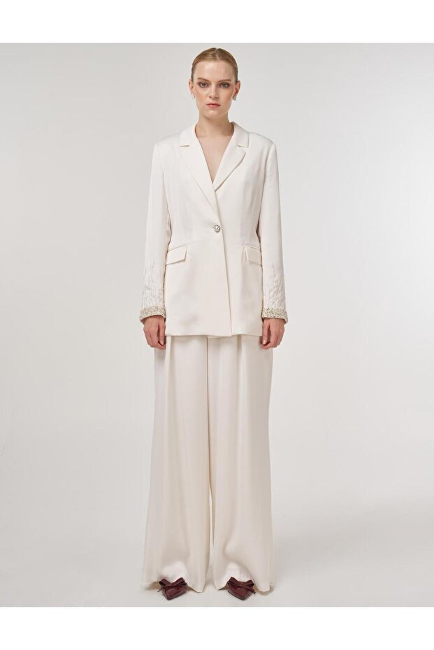 Jachetă Blazer Brodată Ecru - 2