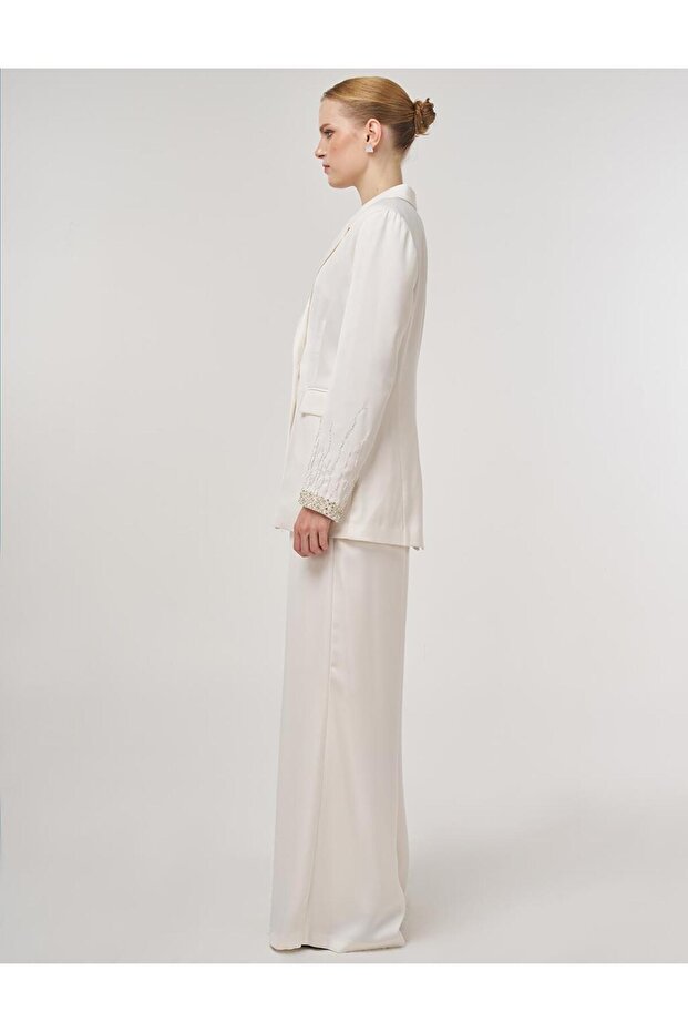 Jachetă Blazer Brodată Ecru - 3