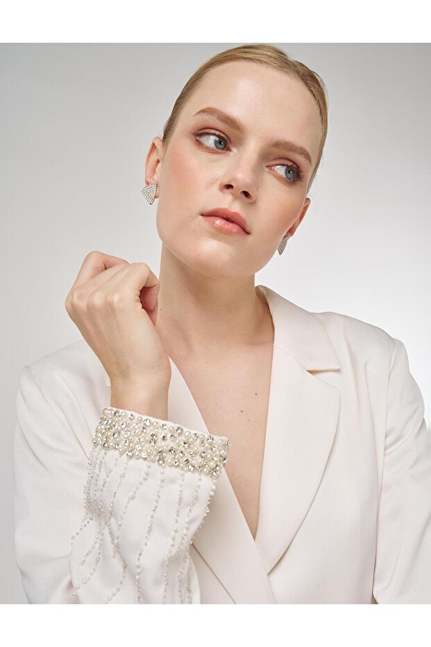 Jachetă Blazer Brodată Ecru - 6