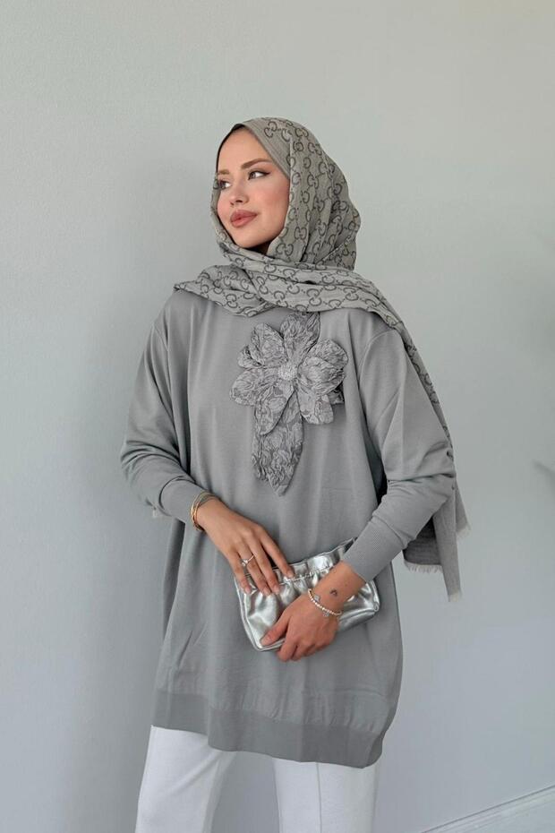 Dila Zambak Merserize Tunik Gri - 4