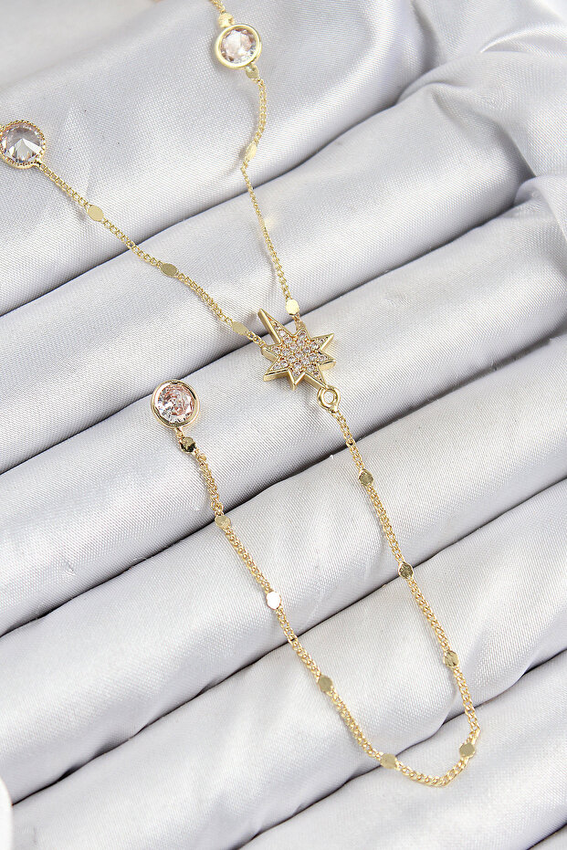 Brass Zircon Stone Polar Star Model Gold Color Y Necklace - Ebj250816W37242