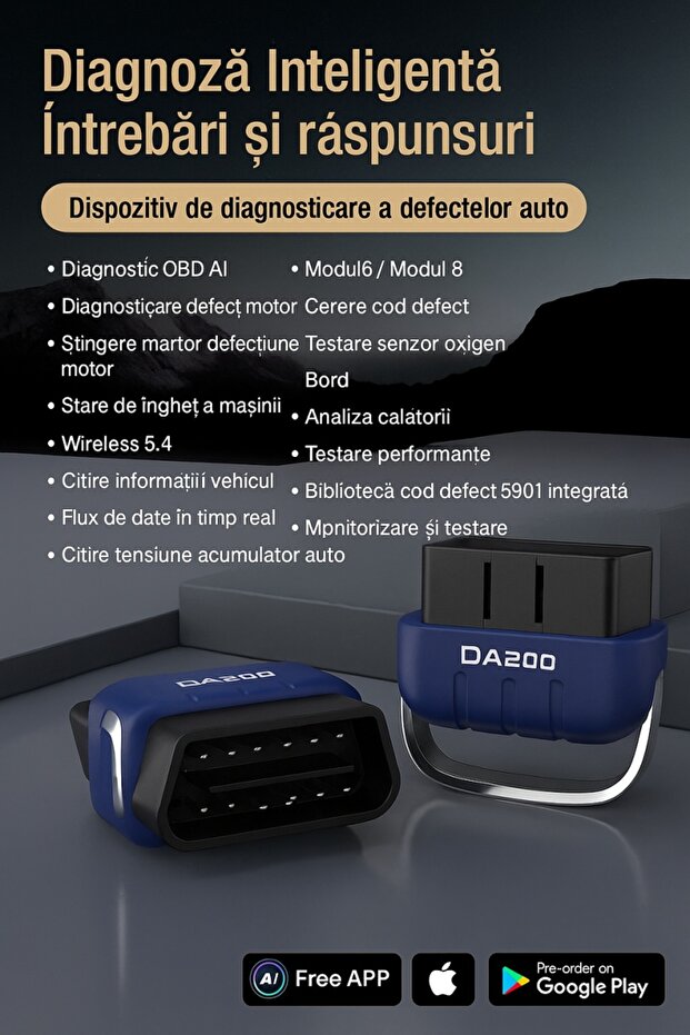 DA200 OBD2 Car Diagnostic Tester with AI App, Reset Error Codes, Real-Time Data, - 14