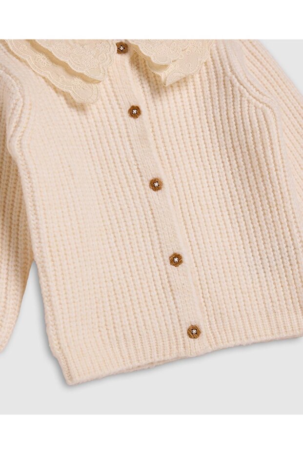 Knitted Collared Cardigan with Button Closure - 4