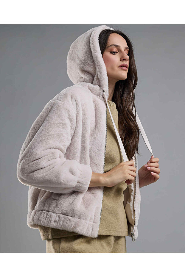 Solid Hooded Jacket with Zipper Closure - 2