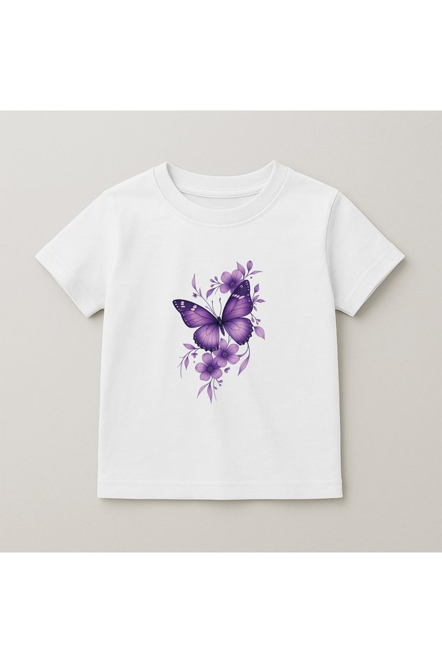 Butterfly Crew Neck 100% Cotton Printed Short Sleeve Children's and Teenage T-Shirt