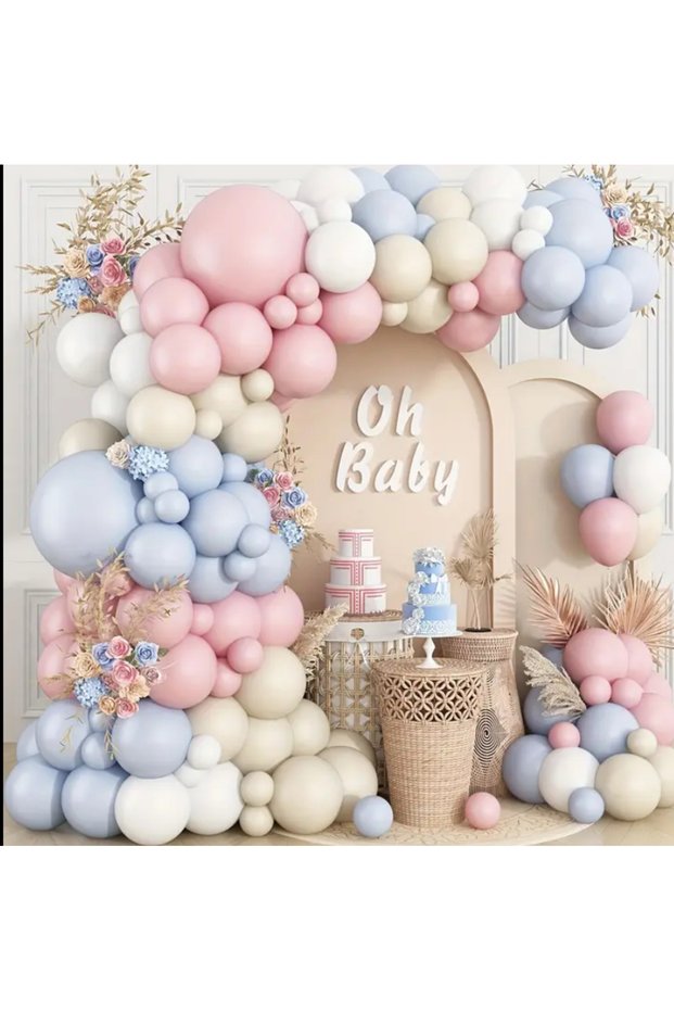 Beige Pink Blue Gender Balloon Chain Set of 100