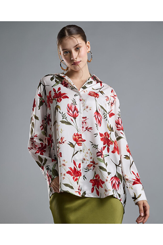 Floral Print Shirt with Classic Collar and Long Sleeves